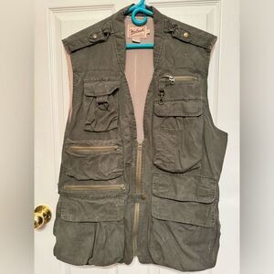 Vintage WOOLRICH L Khaki Green Olive Fly Fishing Vest Hunting Pockets Tactical